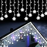 150 LED Icicle Lights with Snowflake,8 Twinkle Modes Curtain Lights,Hanging Fairy Lights for Outdoor Christmas Lights, Holiday Wedding Party Decoration (White)