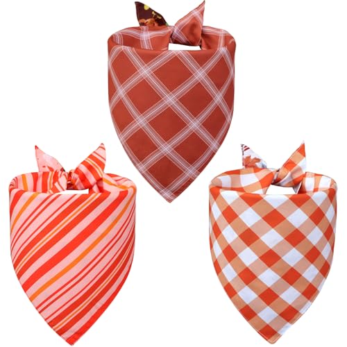 Thanksgiving Dog Bandanas Large 3PCS, 6 Pattern Fall Scarf for Boy and Girl, Pumpkin Leaves Rugby Triangle Reversible Bibs Breed for Puppy Pets - Image 3