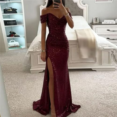 Generic Women Party Banquet Slim Sequin Maxi Dress Sexy Slash Neck Glitter Floor-Length Dress4