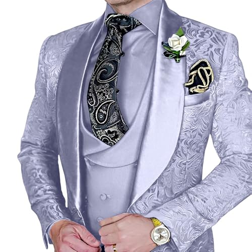 SAROULU Jacquard Men Tuxedo Suit Set One Botton Suit Men 3 Piece Suit for Wedding