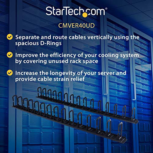 Image of StarTech Vertical Cable Organizer with D-Ring Hooks - Vertical Cable Management Panel - 0U - 6 ft.