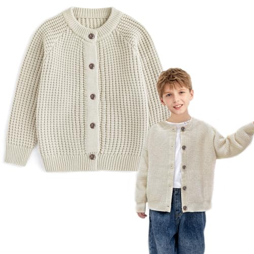 Curipeer Toddler Boys Knitted Cardigan Sweater Baby Neutral Solid Jackets Sweaters for Autumn and Spring 5-6T