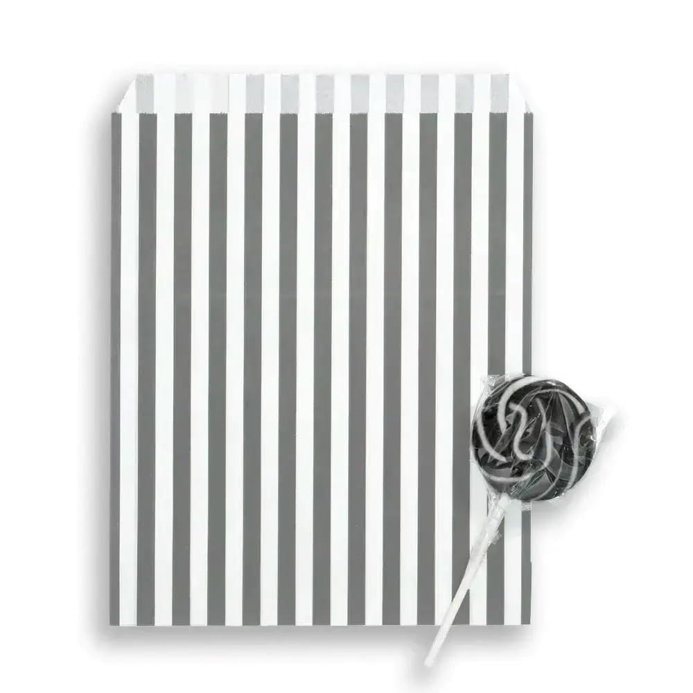 RFE 10" x 14" Striped Candy Sweet Paper Bags | Wedding Buffet Favour Cake Gift Pick n Mix Shop | Premium Quality UK Made *CHOOSE SIZE & QUANTITY* (Grey, 500 Bags)