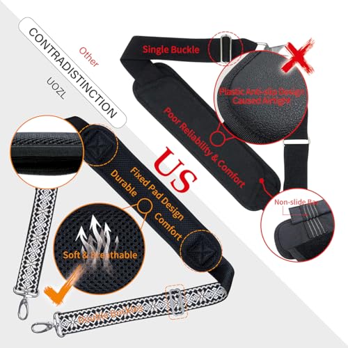 Image of 59 Inch Shoulder Straps, Soft with Ultra-Thick Fixed Shoulder Pad, Two Way Independently Adjustable Buckle Replacement Straps for Laptop Bag Messenger Bag Tool Bag Luggage,Black-White