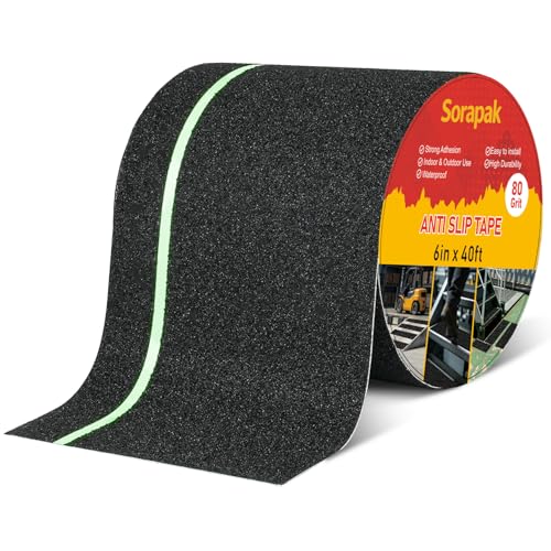 Image of Anti Slip Tape with Glow in Dark Strips 6 in x 40 FT,Non-Skid Tape Night Visibility Non-Slip Roll, Anti-Slip Strips for Stairs Ramps Floors Decks & Slippery Surfaces