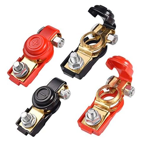 JIZZU 4Pcs Battery Terminals Quick Release with Positive & Negative Battery Clamp 12V, Car Battery Terminal Connectors 12v/24v/48v for Boat Truck Car Van Caravan Cover