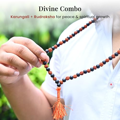 Image of ZAICUS Karungali Rudraksha Mala for Meditation, Yoga & Jap with Ebony Wood Beads | 108+1 Beads Mantra Chanting Rosary | 8mm Spiritual Mala for Men & Women