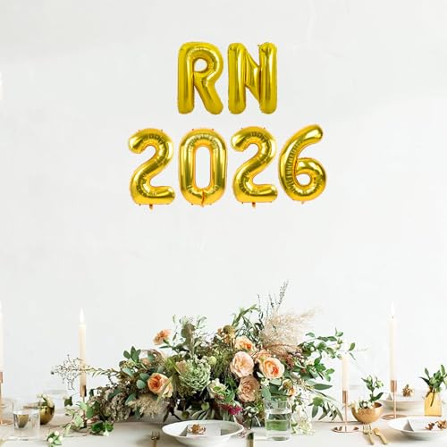 Image of TONIFUL 2026 Nurse Graduation Decorations Gold RN 2026 Balloons 16 Inch RN 2026 Graduation Balloons Class of 2026 Registered Nurse Balloons Decorations 2026 Nursing Graduation Party Supplies