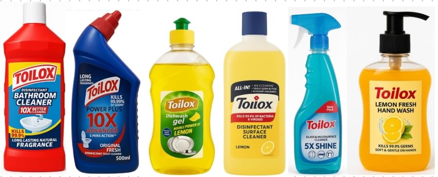 Image of Toilox 6-in-1 Cleaning Combo | Bathroom, Toilet, Dish, Floor, Glass Cleaner & Hand Wash | Total Home & Personal Hygiene Kit | Multi-Purpose Cleaning Solution