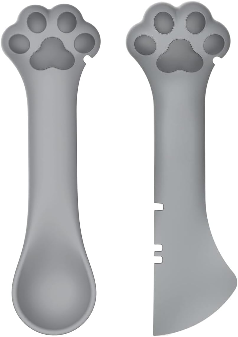 Paquete de 2 cucharas y espátulas para comida de perro y gato, lindas cucharas mezcladoras y abridores de lata para mascotas para comida húmeda para