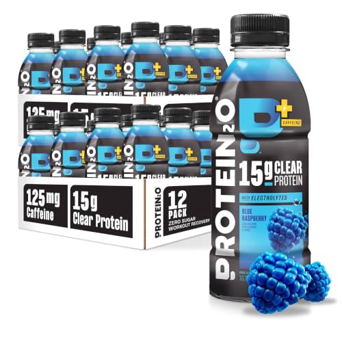 Protein2o 15g Whey Protein Isolate Hydration Drink Plus Energy &amp; Focus,350mg Electrolytes,125mg Caffeine,Sugar Free,Blue Raspberry,16.9 oz Bottle,(Pack of 24)