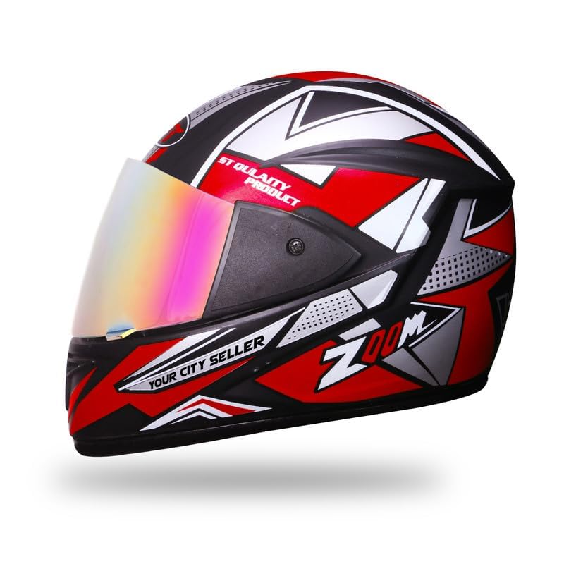 STISS Strong and Durable Rambo Stylish Matt Finish Full face Bike Helmet Red | Scratch Resistance and Silicone Glass Protection -Red-image-3