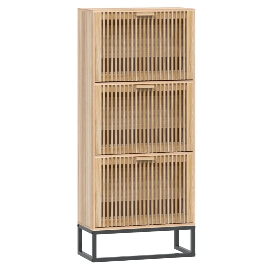 Zapatero estrecho de madera de pino de 52x25x120 cm con resistentes patas de hierro para el pasillo
