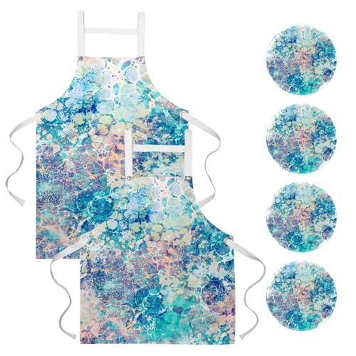 Tablier de cuisine lot de 2 à motif marbre bleu abstrait pour chef et bistrot