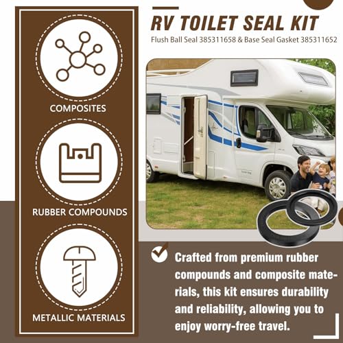 Image of RV Toilet Seal Kit (Flush Ball Seal 385311658 & Base Seal Gasket 385311652) Compatible with Dometic 300 /310 /320 Series RV Toilets,Resolves Leakage Issues