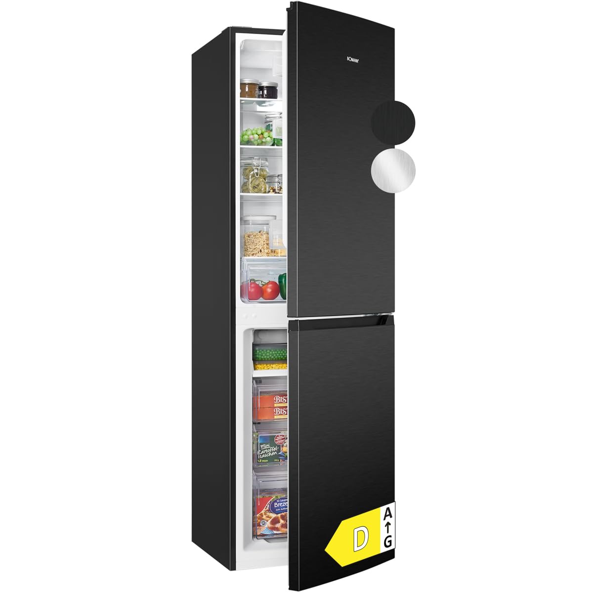 Bomann Kühlschrank mit Gefrierfach | Energieklasse D | 181cm | No Frost | leise 39 dB | Kühl Gefrierkombination No-Frost | 4 Ablagen & 3 Schubladen | 247L Kühlgefrierkombi | KG 7360 schwarz