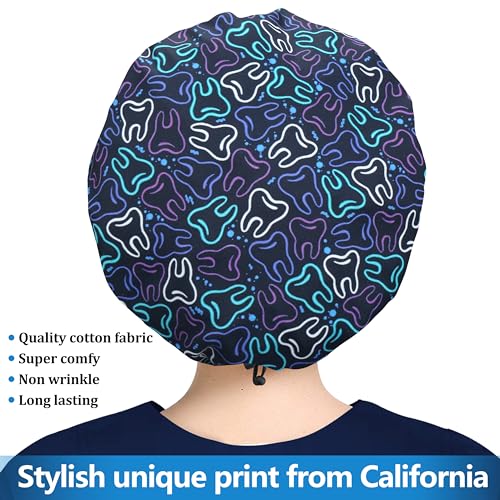 Image of ABAMERICA Bouffant Caps with Button and Sweatband, Adjustable Scrub Caps for Women Men, One Size Multi Color