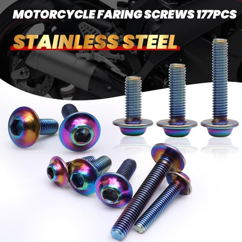 Image of M5 M6 Stainless Steel Motorcycle Fairing Bolts, 177Pcs | Windscreen Screws, Fastener Clips, High Strength, Universal Fit for Sportbike Kawasaki Suzuki Honda Yamaha BMW Ducati GSXR
