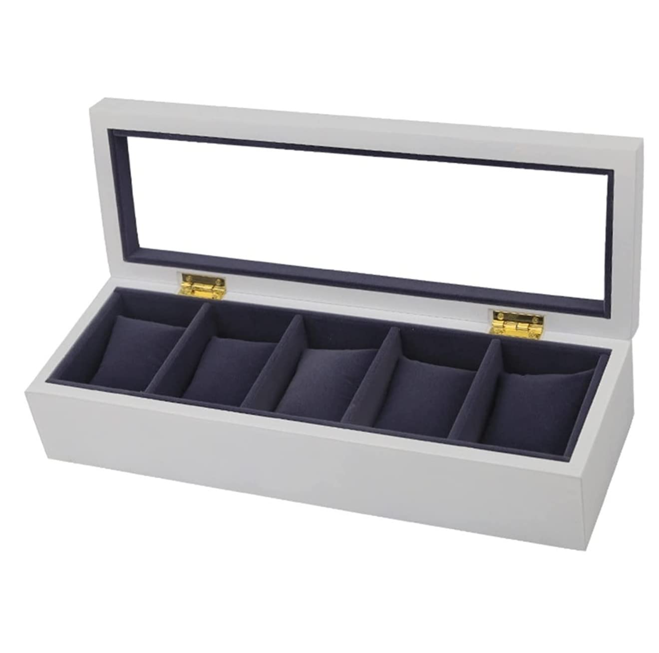 Estuche Relojes Reloj Organizador Pantalla Transparente Superior Madera 5 Ranuras Caja Almacenamiento Soporte Regalos De Cumpleaños Organizador(White Black)