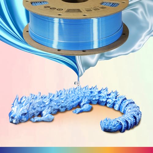 Image of OVERTURE Silk PLA Dual Color Filament 1.75mm, Bi-Color Shiny PLA Finish, Smooth & Glossy, 1kg Spool (2.2lbs), Ideal for Cosplay Jewelry & Home Decor (Silk Blue-Silver)