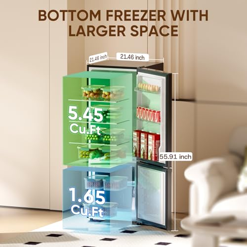 Upstreman 7.1 Cu.Ft Refrigerator with Bottom Freezer, Apartment Fridge with Freezer, Energy-efficient, Large Capacity, Adjustable Thermostat, Refrigerator for Apartment, Kitchen, Dorm(BM71) on Fridge.com