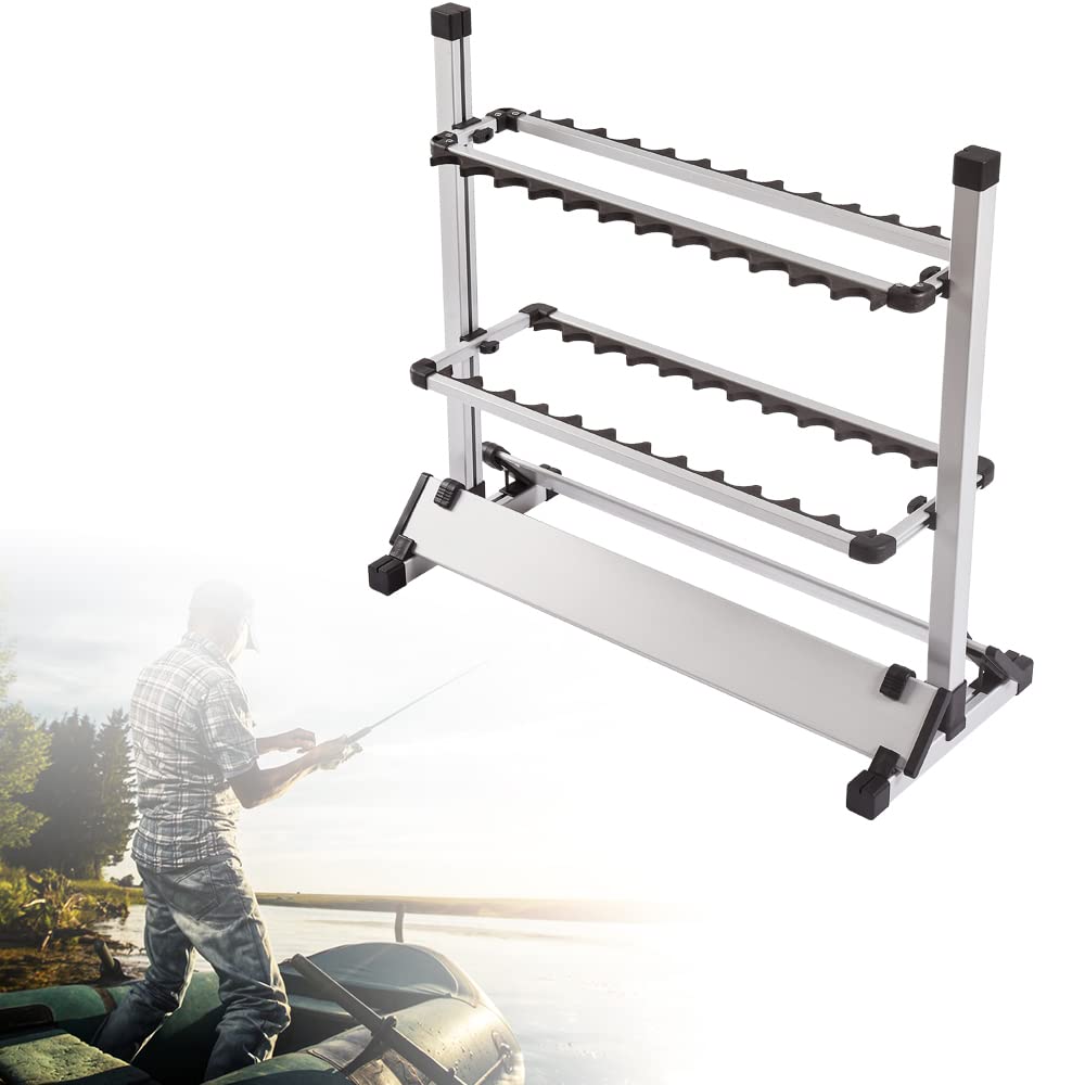 Supporto per canna da pesca per 24 canne da pesca in alluminio di alta qualità, supporto per canna da pesca, supporto per canna da pesca, supporto per interni ed esterni, 73 cm x 32,5 cm x 72