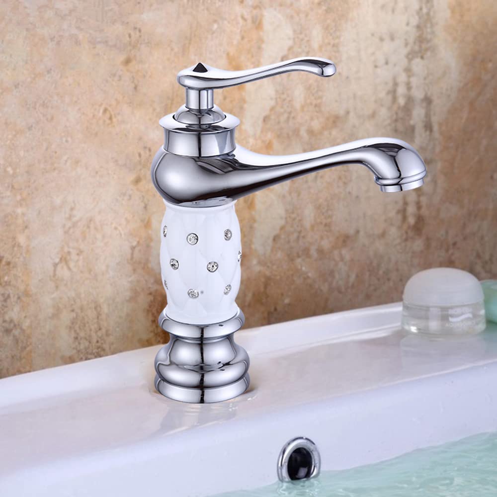 Kran w stylu retro, bateria łazienkowa, armatura umywalkowa, mosiężna, jednouchwytowa, bateria umywalkowa z zaworem ceramicznym, chrom, regulator zimnej i ciepłej wody, do łazienki, kuchni