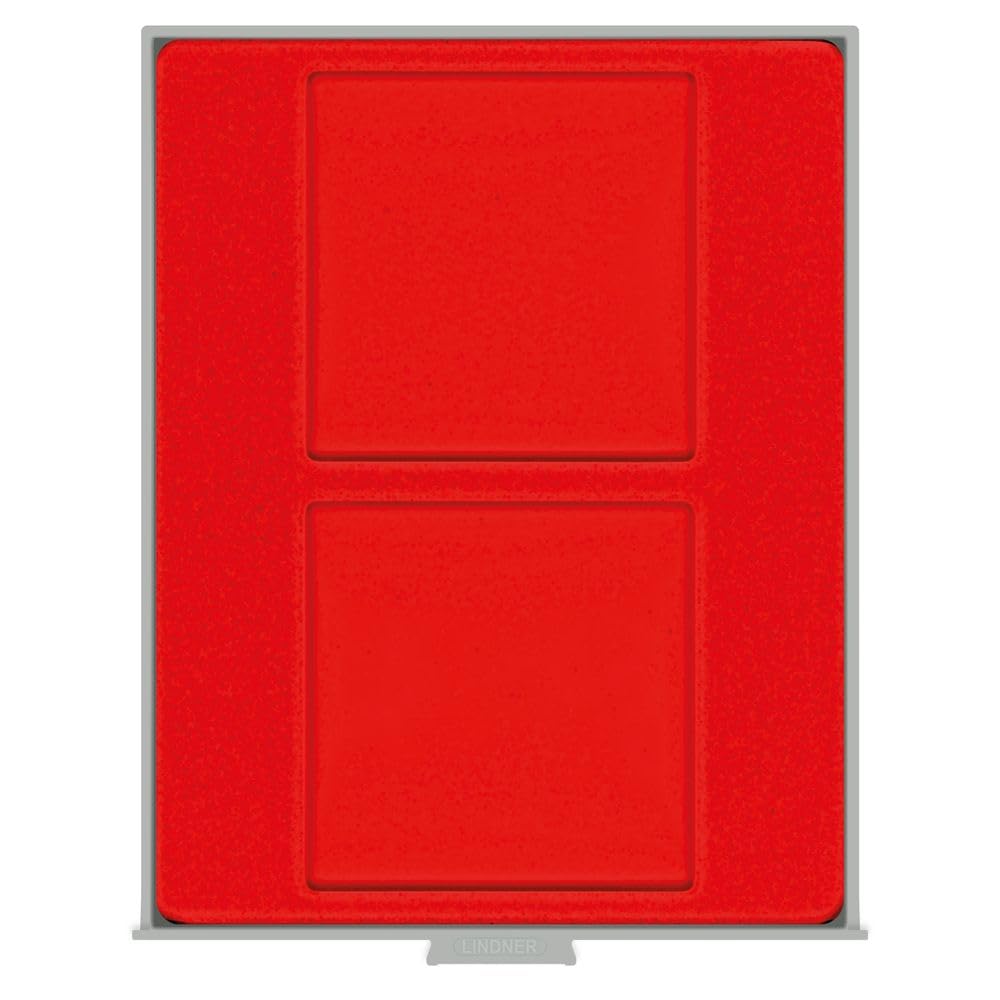 Lindner 2802 LINDNER Bandeja doble para monedas con compartimentos cuadrados-Gris / plantilla roja