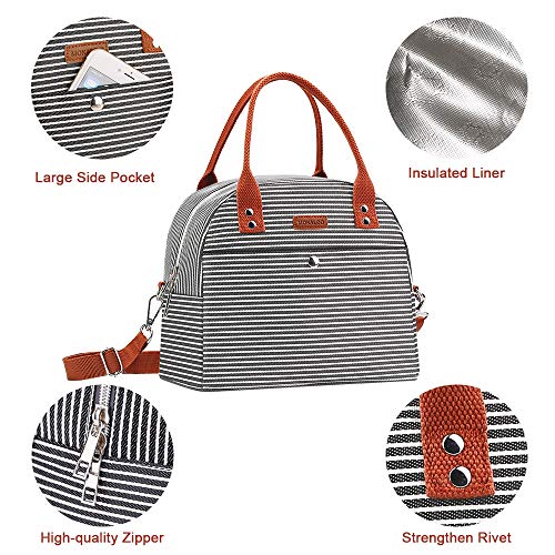 Lunch Bag, Mokaloo Insulated Lunch Box for Women, Multi-functional Lunch Tote Bags with Shoulder Strap, Reusable Thermal Cooler Bag Lunch Container for Women Men Work Picnic, Stripe
