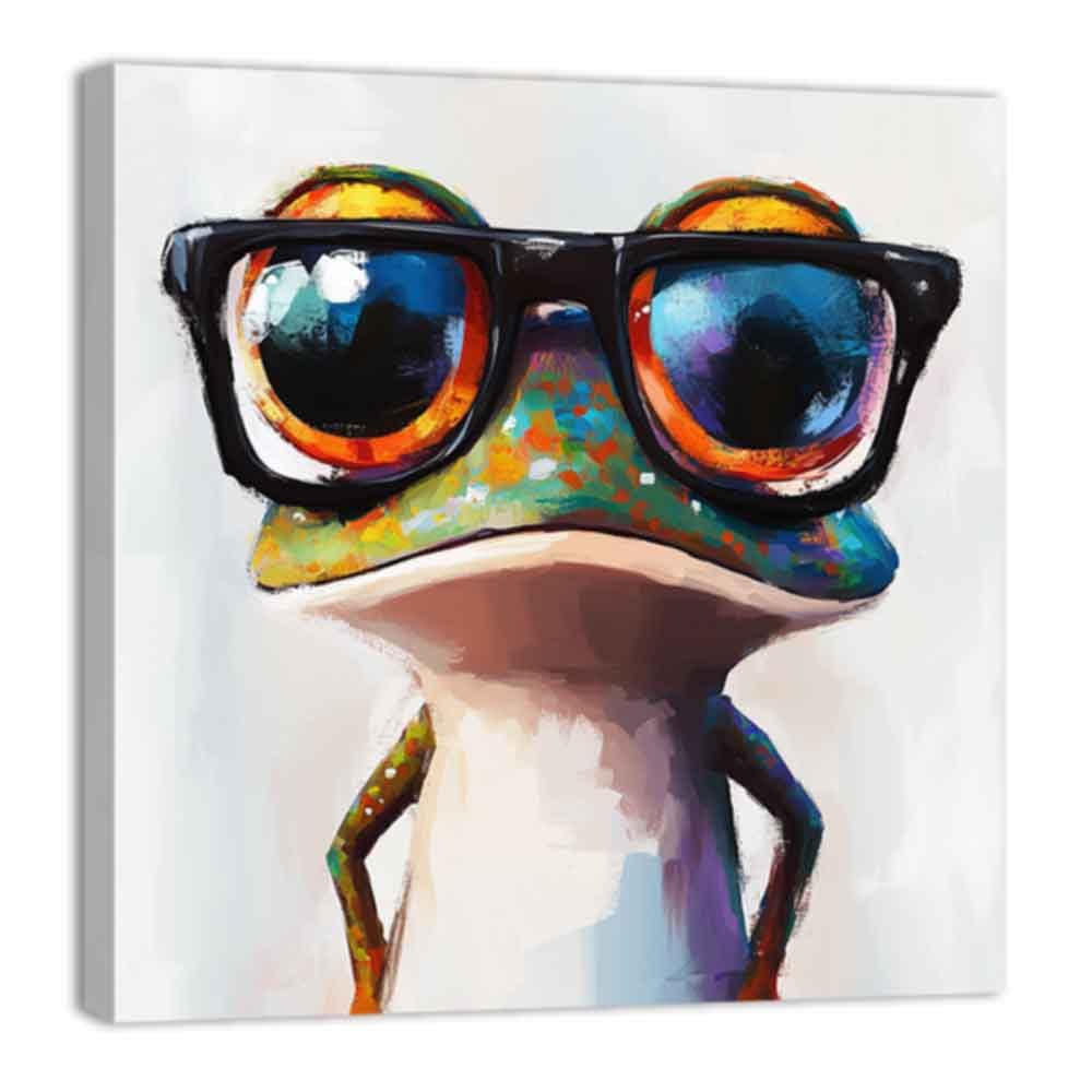 ZQQART Cartoon Animal Canvas Wall Art Funny Animal with Glasses Picture Prints Colorful Frog Pig Dog Panda Paintings Kids Room Decor Framed(Green,20.00" x 20.00")