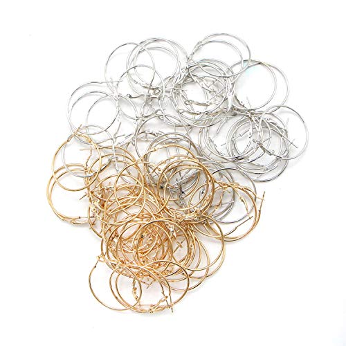 JETEHO 80 Pcs Silver and Gold 30mm Circle Round Metal Hoop Earrings Jewelry Making Supplies Earring Finding