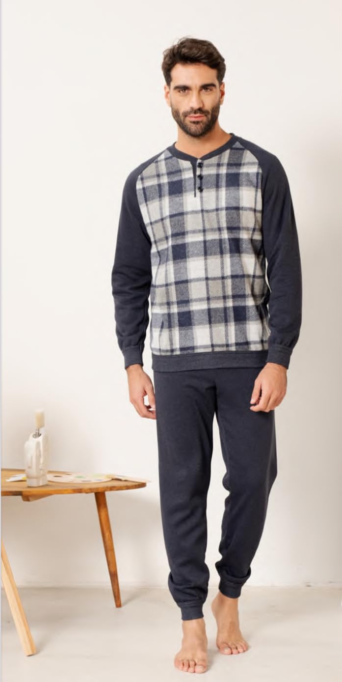 Pijama de hombre de invierno de cálido jacquard – Pijama de hombre afelpado cálido suave