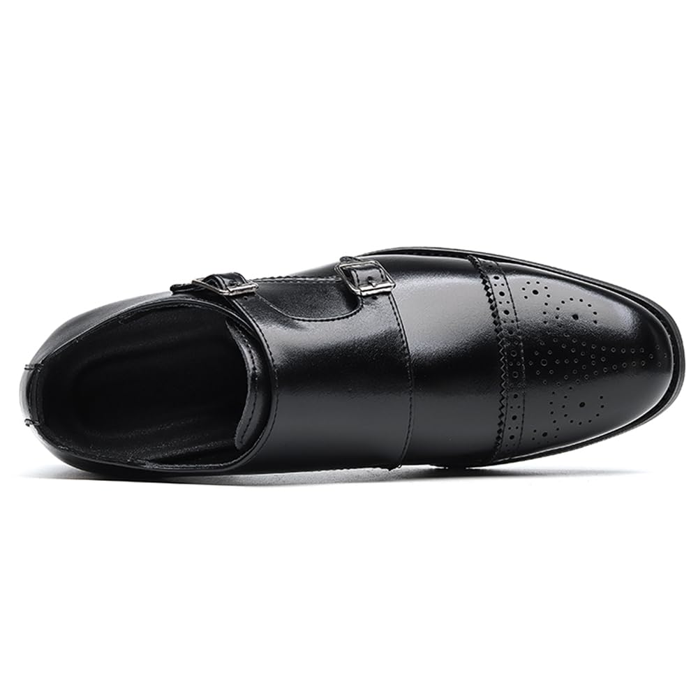 Herren Double Monk Strap Dress Shoes Formale Leder Oxford Schuhe für Business Hochzeit Party Schwarz Braun PU Leder mit Gummisohle Brogue Cap Toe Monk Shoe für Männer, Schwarz , 45 EU