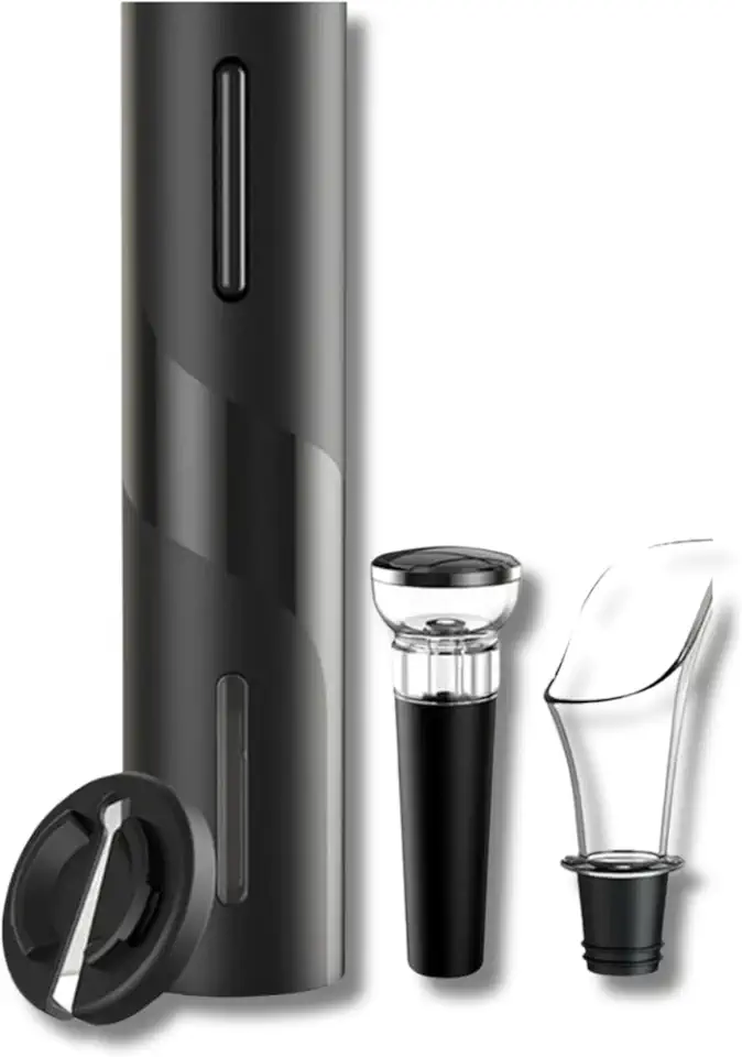 Kit Abridor de Vinho Elétrico Recarregável USB, com Cortador de Papel Alumínio, Derramador de Vinho e Rolha à Vácuo, Saca-rolhas Automático, Ótima Opção de Presente, Qualidade Premium