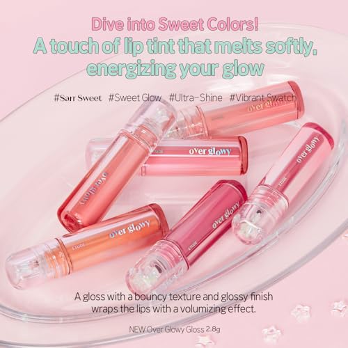 ETUDE Over Glowy Gloss Tint #4 Pink Marshmallow | Non-Sticky Vegan Lip Tint | Moisturized & Long-lasting Lip Gloss | Daily Tint for Dry Lips, Korean Makeup, K-beauty, Perfect for Gift
