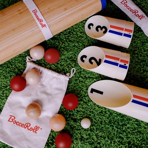 BocceRoll Yard Game Modern Bocce Ball Set with Ramp & Targets | Portable BocceRoll Lawn Game for Backyard & Beach | Premium Wooden Bocce Game for Family & Party Play
