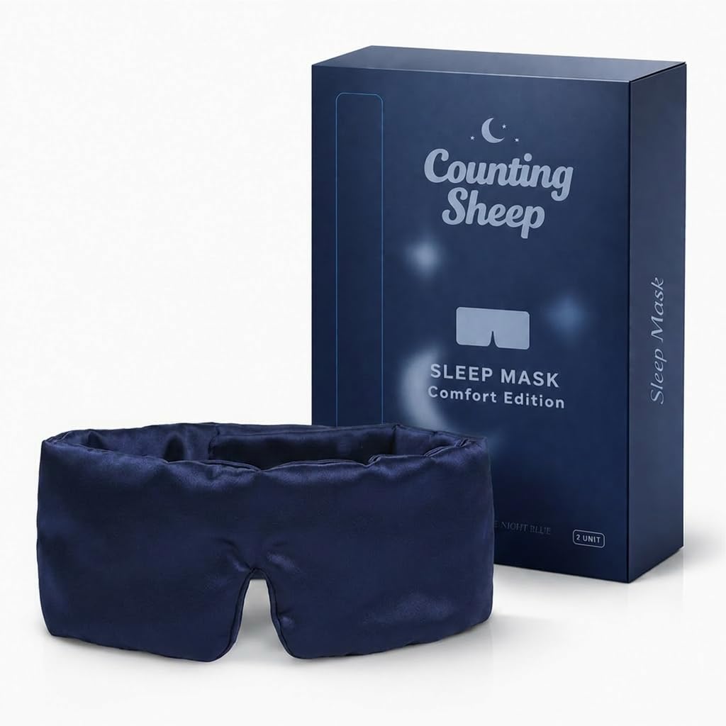 Jedwabna Maska do Spania dla Kobiet i Mężczyzn – Counting Sheep | 100% Jedwab Morwowy, Pełne Zaciemnienie | Miękki Regulowany Pasek, Przyjazny Włosom | Podróż, Hotel, Śpiący na Boku | Edycja Comfort