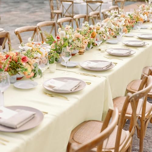 Image of sancua 6 Pack Beige Tablecloth 60 x 102 Inch, Rectangle Table Cloth for 6 Feet Tables - Stain and Wrinkle Resistant Washable Polyester Table Cover for Dining Tables, Buffet Parties and Camping