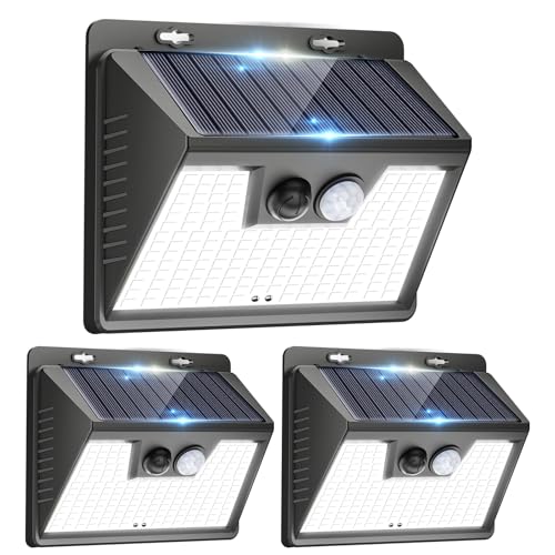 Image of Peasur 140LED Solar Powered Lights Outdoor Waterproof, 3 Packs Motion Sensor Light Ultra-Bright, 3 Modes Fence Security Lighting for Outside Yard Wall Deck Step Garden(Cool White)