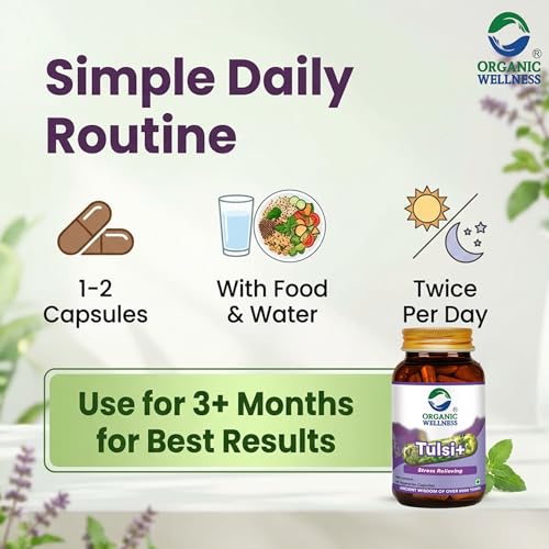 Image of Organic Wellness Tulsi Stress Reliving Supplement For Respiratory Wellness Provides Relief In Cough & Cold Stamina Boosts Immunity Prevents Chronic Disease 100% Organic (90 N Veg Capsules)