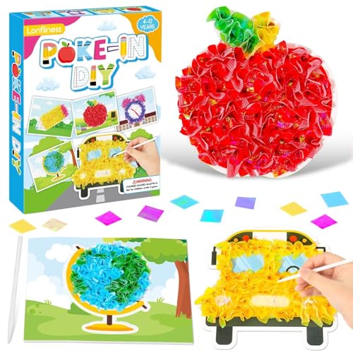 Image of Lonfliness 8Pcs Poke Craft Kit Welcome School No-Mess Fabric Sewing Art Puzzle Puncture Painting Pencil Crayon Apple Gift Creative Activity Game Birthday Party Favors