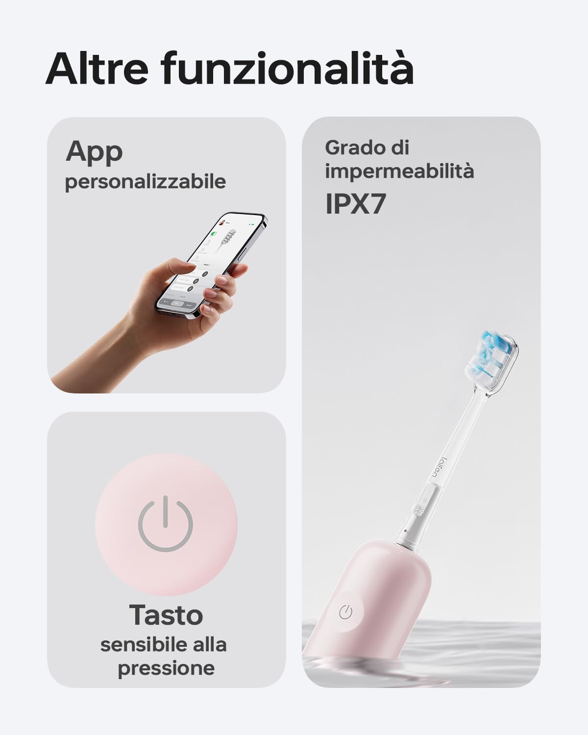 Laifen Wave Spazzolino elettrico, spazzolino elettrico sonico oscillante con 3 testine, spazzolino da viaggio magnetico ricaricabile impermeabile IPX7 (ABS Rosa)