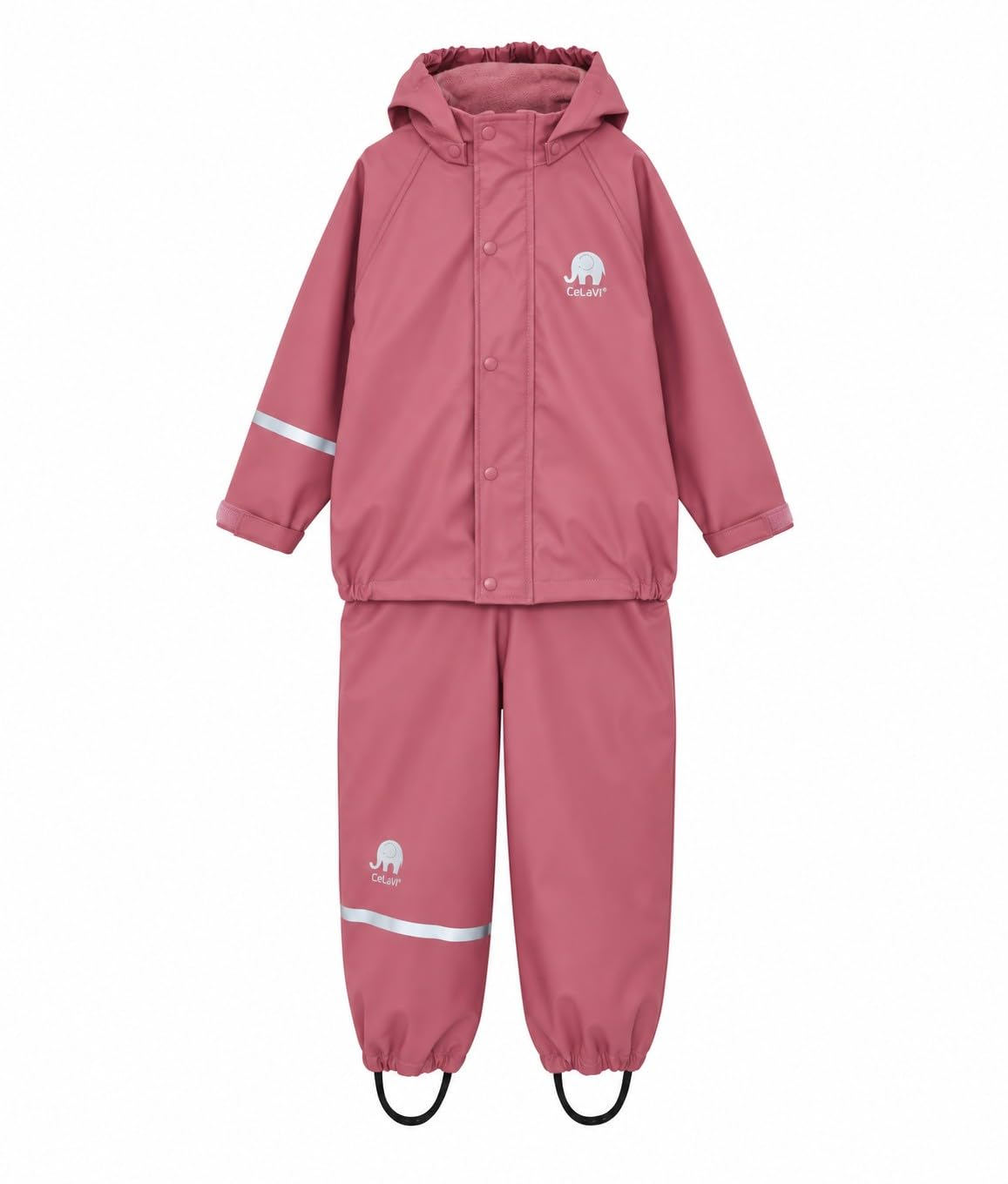 CeLaVi European Kids Rain Suit for Boys Girls with Detachable Hood, Waterproof 2 Pcs Rain Jacket w/Pants or Dungarees