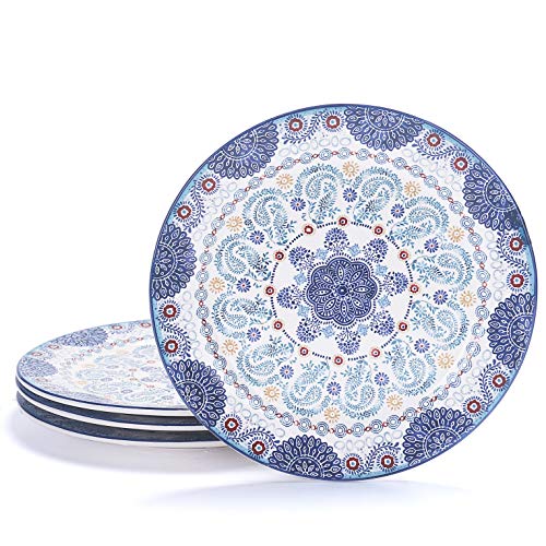 Bico Blue Talavera Dinner Plates Set of 4 Ceramic 11 inch for Pasta Salad Maincourse Microwave Dishwasher Safe