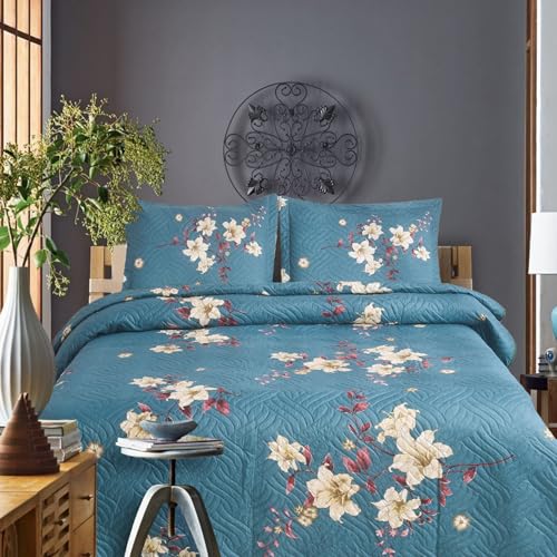 Hadi London Couvre-lit matelassé en patchwork avec 2 taies d'oreiller réversibles - Imprimé floral - Couette légère et confortable - Convient pour lit double et...