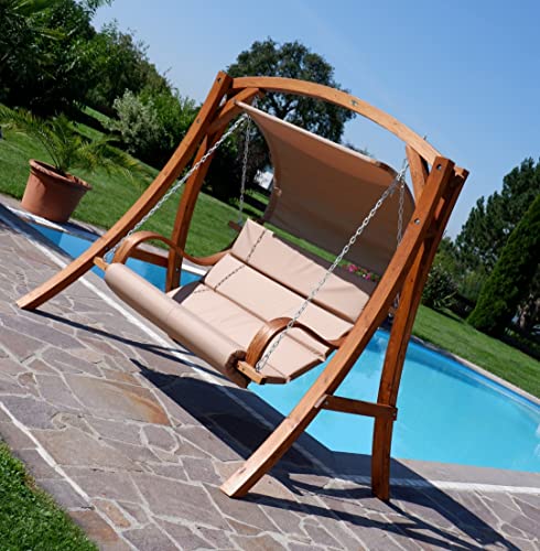 Hollywoodschaukel aus Holz für den Garten, Modell Aleos Meru