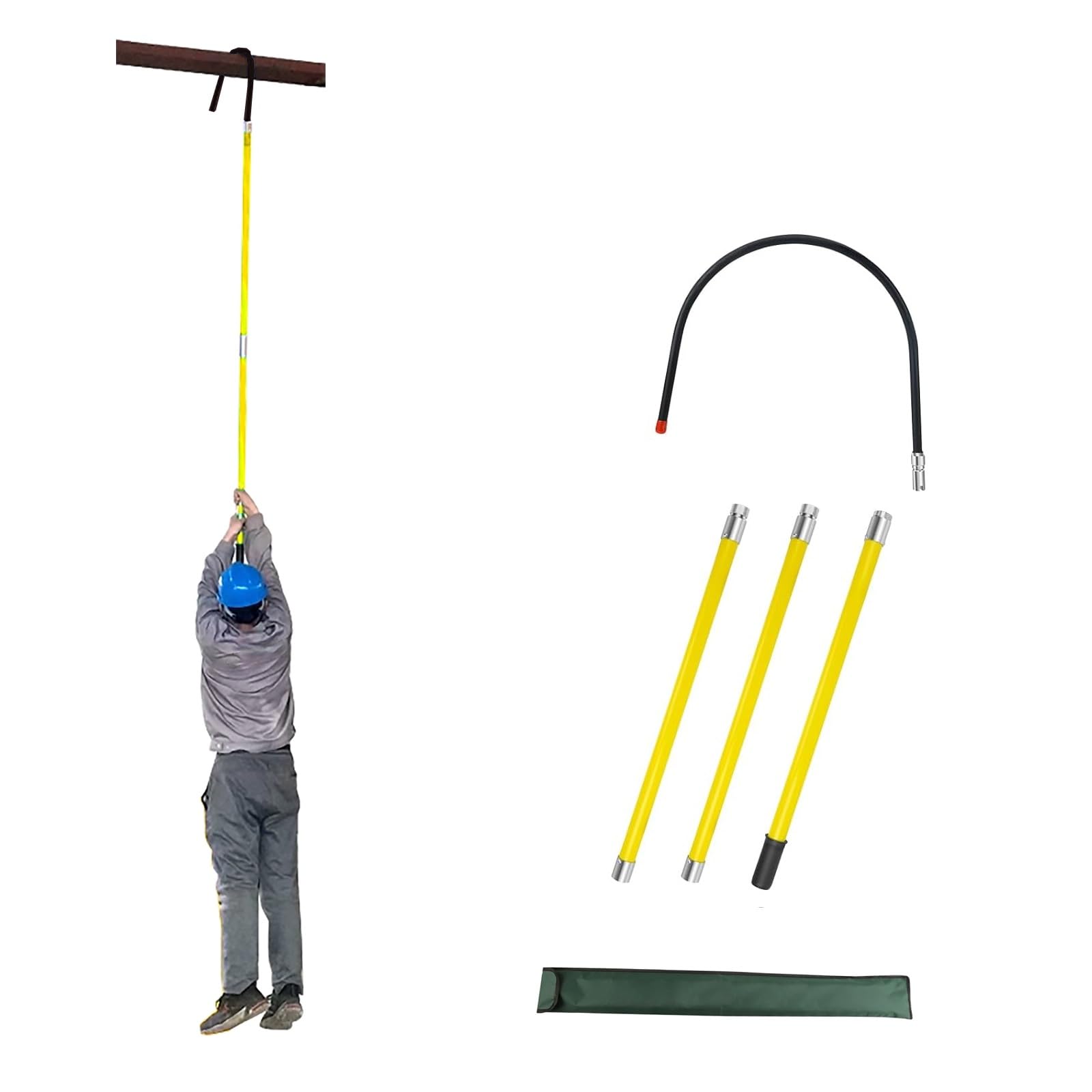 GHHVFEC High Voltage Insulated Rescue Hook - 18" Opening, Lightweight Portable Safety Tool for Electricians & Linemen, Includes Storage Bag - Essential Life-Saving Equipment (3m/9.8ft)
