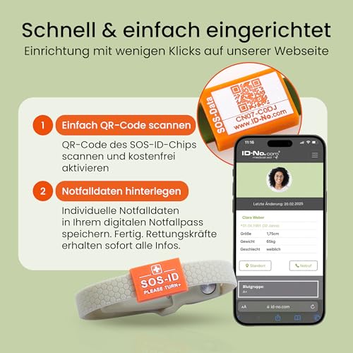 SOS-ID Sport Notfallarmband aus weichem Silikon mit QR-Code (Taupe) – langlebiges & wasserfestes SOS Armband für Notfälle – schneller Zugriff auf wichtige Gesundheitsdaten