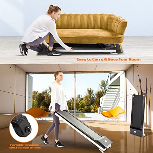 Image of Under Desk Portable Walking Pad Flat Slim Treadmill with LED Display & Sport APP for Home and Office Without Assembling