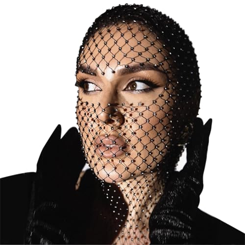 Glitzernde Strass Mesh Maske Vollgesichtsmaske für Frauen – Netz Schleier Kristall Kopfbedeckung für Nachtclubs, Rave Partys und Halloween Accessoires